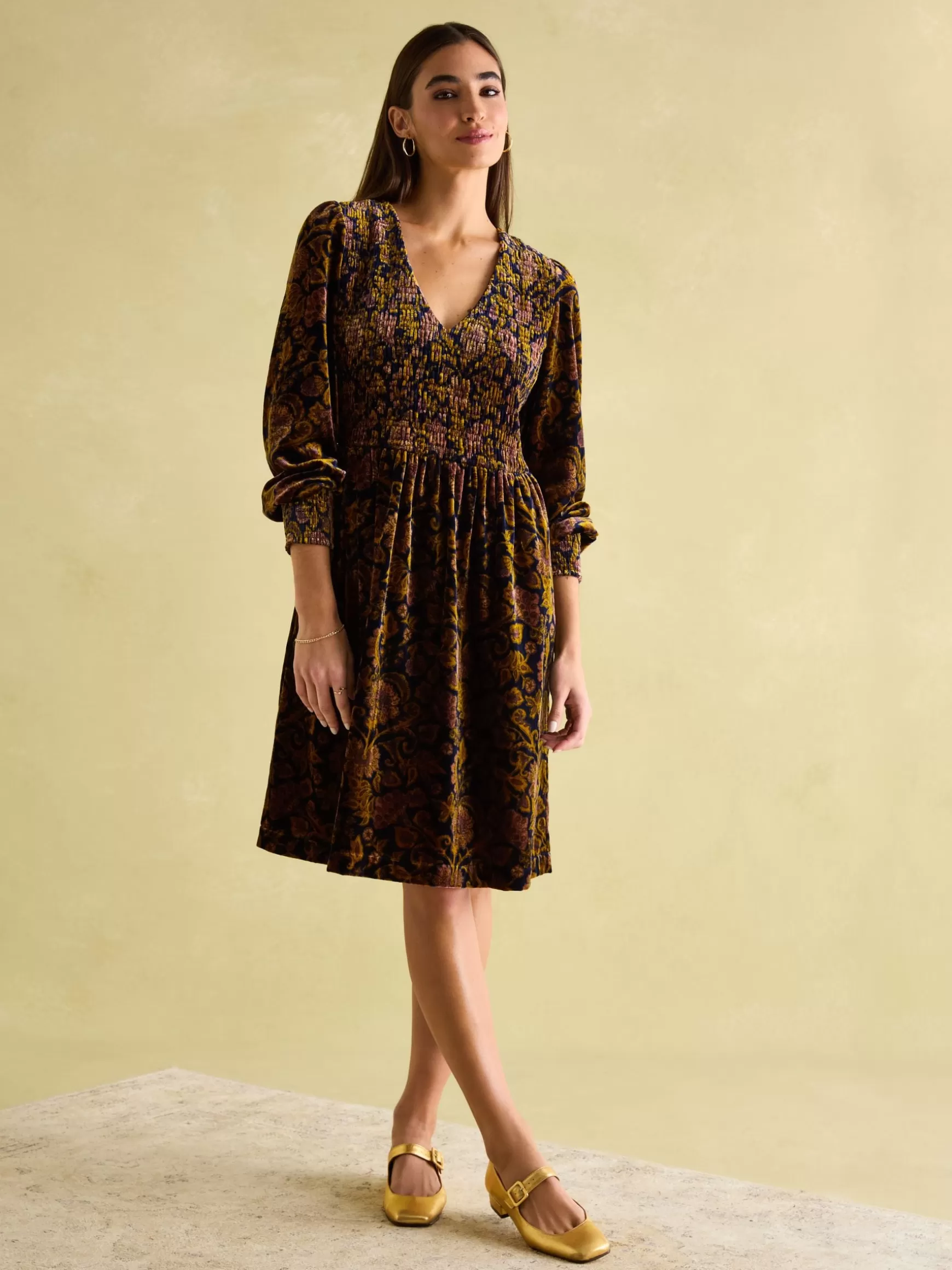 Vanessa Velvet Shirred Dress^Joules Discount