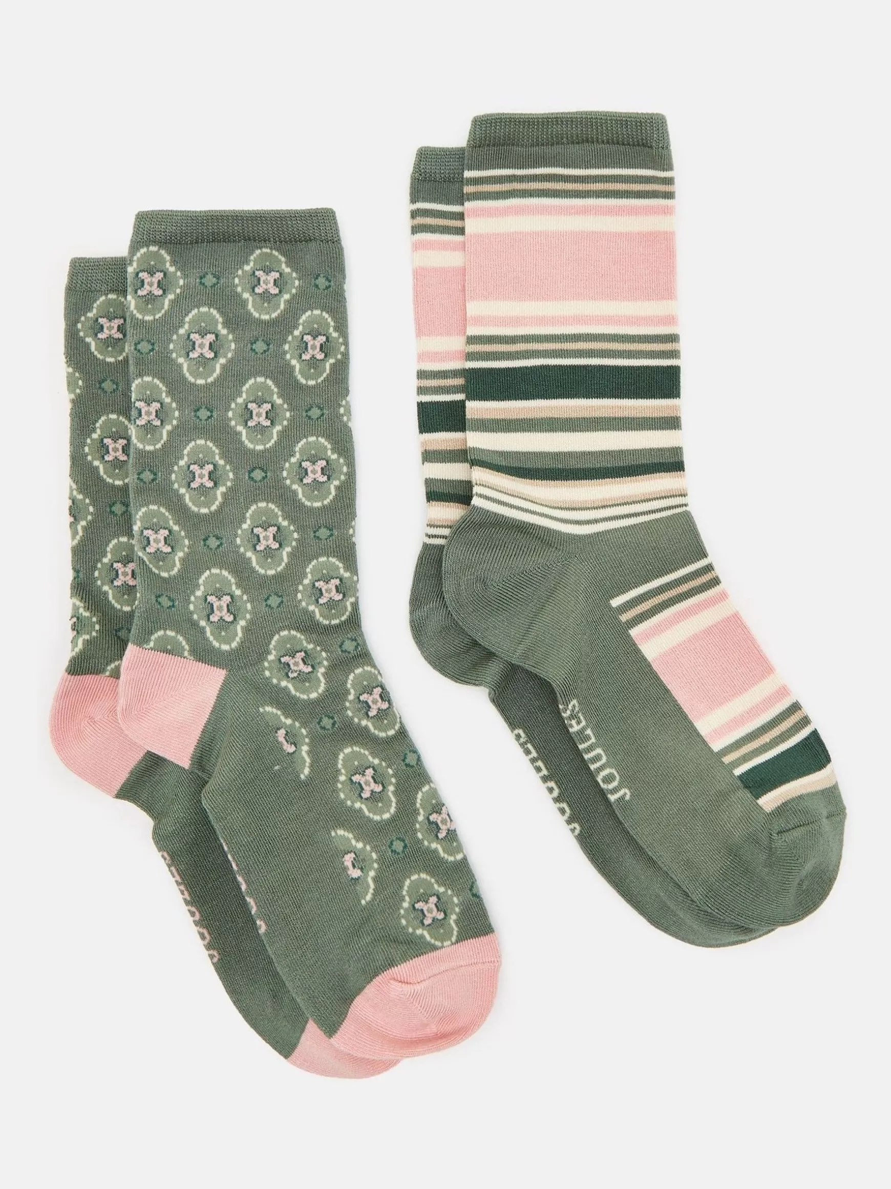Women's Everyday Khaki Green 2 Pack Socks (size 4-8)^Joules Shop